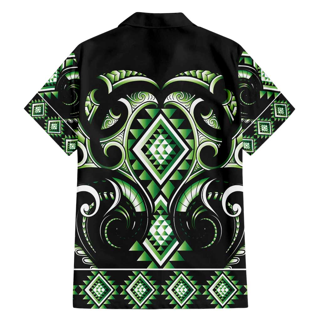 Green Ngaru Taniko With Aotearoa Maori Tattoo Family Matching Long Sleeve Bodycon Dress and Hawaiian Shirt LT14 - Polynesian Pride