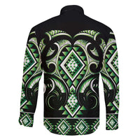 Green Ngaru Taniko With Aotearoa Maori Tattoo Family Matching Long Sleeve Bodycon Dress and Hawaiian Shirt LT14 - Polynesian Pride