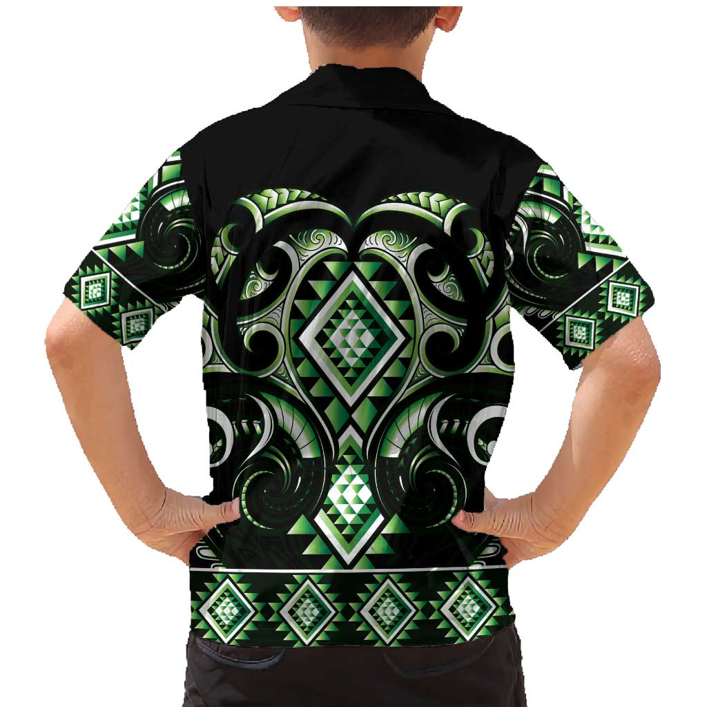 Green Ngaru Taniko With Aotearoa Maori Tattoo Family Matching Mermaid Dress and Hawaiian Shirt LT14 - Polynesian Pride