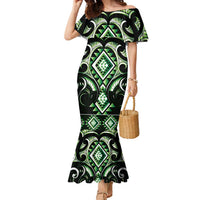Green Ngaru Taniko With Aotearoa Maori Tattoo Family Matching Mermaid Dress and Hawaiian Shirt LT14 Mom's Dress Green - Polynesian Pride