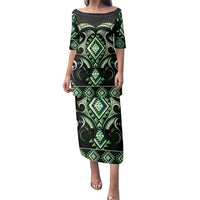 Green Ngaru Taniko With Aotearoa Maori Tattoo Family Matching Puletasi and Hawaiian Shirt LT14 Mom's Dress Green - Polynesian Pride