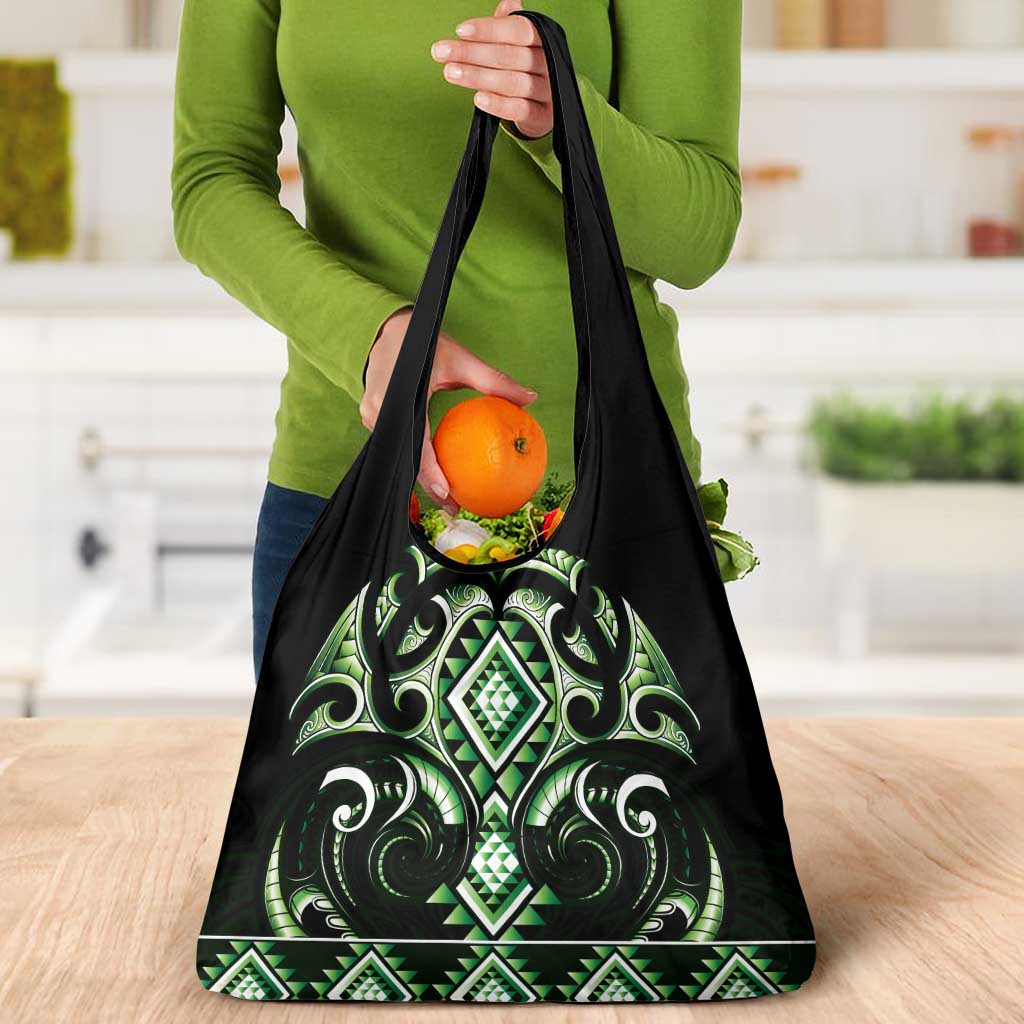Green Ngaru Taniko With Aotearoa Maori Tattoo Grocery Bag