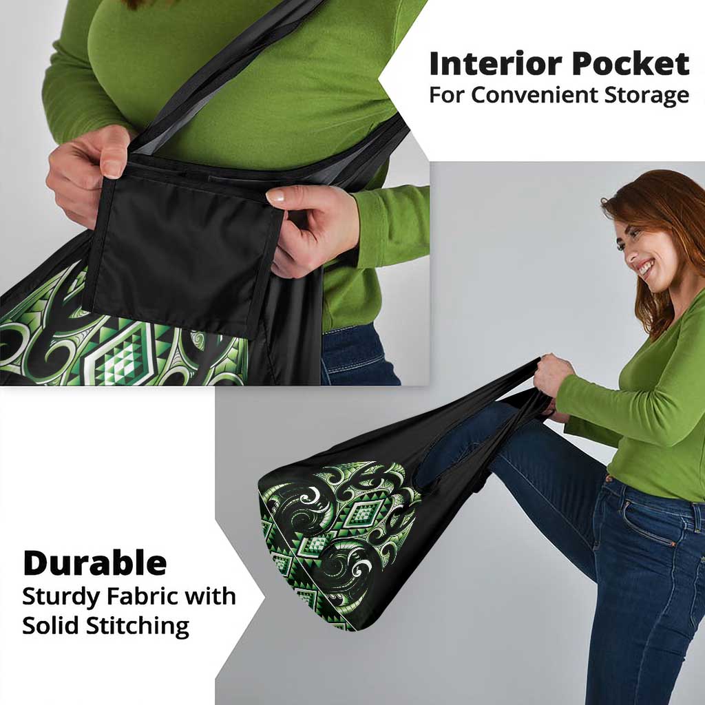 Green Ngaru Taniko With Aotearoa Maori Tattoo Grocery Bag