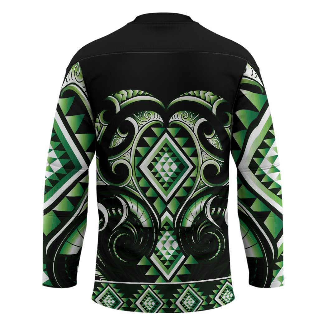 Green Ngaru Taniko With Aotearoa Maori Tattoo Hockey Jersey - Polynesian Pride