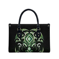 Green Ngaru Taniko With Aotearoa Maori Tattoo Leather Bag - Polynesian Pride