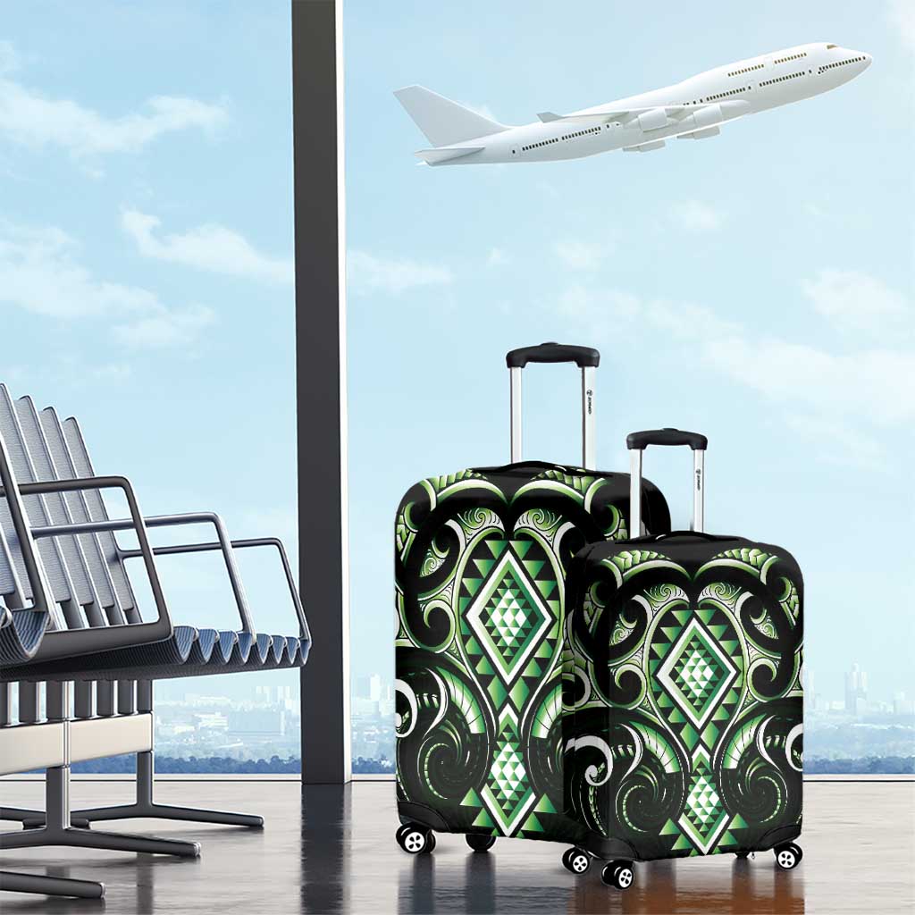 Green Ngaru Taniko With Aotearoa Maori Tattoo Luggage Cover