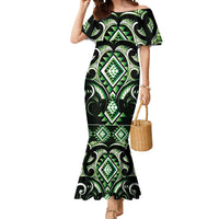 Green Ngaru Taniko With Aotearoa Maori Tattoo Mermaid Dress LT14 Women Green - Polynesian Pride