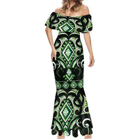 Green Ngaru Taniko With Aotearoa Maori Tattoo Mermaid Dress LT14 - Polynesian Pride