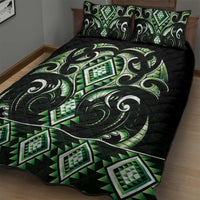 Green Ngaru Taniko With Aotearoa Maori Tattoo Quilt Bed Set
