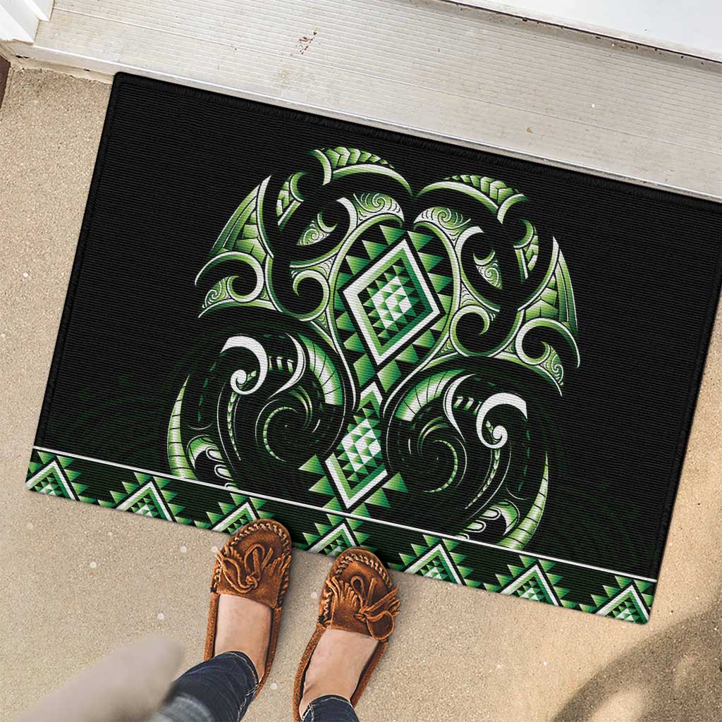 Green Ngaru Taniko With Aotearoa Maori Tattoo Rubber Doormat LT14 - Polynesian Pride