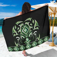 Green Ngaru Taniko With Aotearoa Maori Tattoo Sarong