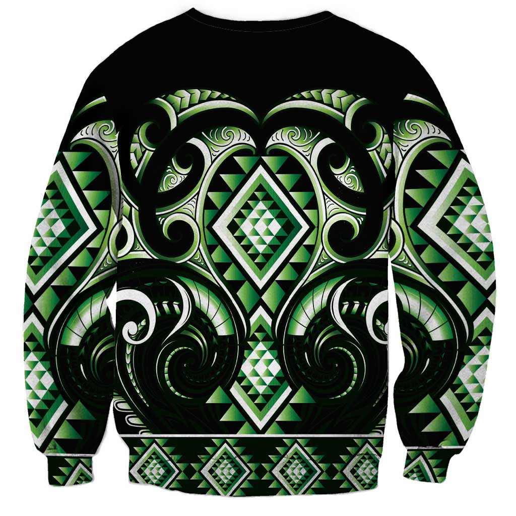 Green Ngaru Taniko With Aotearoa Maori Tattoo Sweatshirt