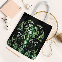 Green Ngaru Taniko With Aotearoa Maori Tattoo Tote Bag - Polynesian Pride