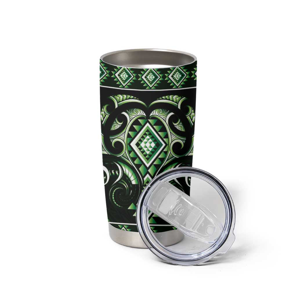 Green Ngaru Taniko With Aotearoa Maori Tattoo Tumbler Cup