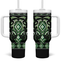 Green Ngaru Taniko With Aotearoa Maori Tattoo Tumbler With Handle
