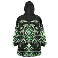 Green Ngaru Taniko With Aotearoa Maori Tattoo Wearable Blanket Hoodie