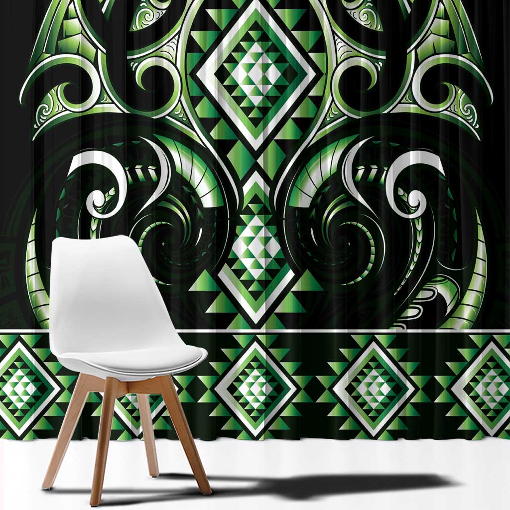 Green Ngaru Taniko With Aotearoa Maori Tattoo Window Curtain