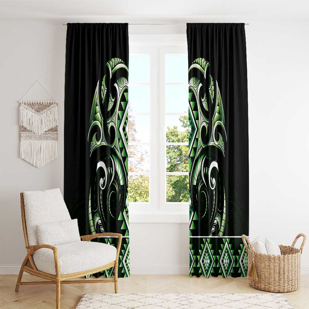 Green Ngaru Taniko With Aotearoa Maori Tattoo Window Curtain