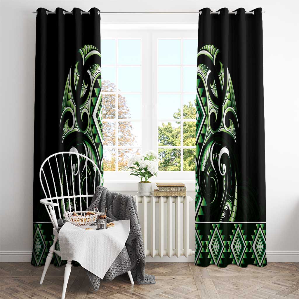 Green Ngaru Taniko With Aotearoa Maori Tattoo Window Curtain