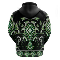 Green Ngaru Taniko With Aotearoa Maori Tattoo Zip Hoodie LT14 - Polynesian Pride