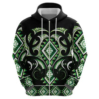 Green Ngaru Taniko With Aotearoa Maori Tattoo Zip Hoodie LT14 - Polynesian Pride