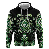 Green Ngaru Taniko With Aotearoa Maori Tattoo Zip Hoodie LT14 Pullover Hoodie Green - Polynesian Pride