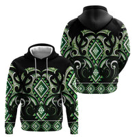 Green Ngaru Taniko With Aotearoa Maori Tattoo Zip Hoodie LT14 - Polynesian Pride