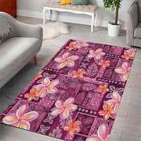 Pink Hawaii Plumeria With Tropical Flowers Motifs Area Rug