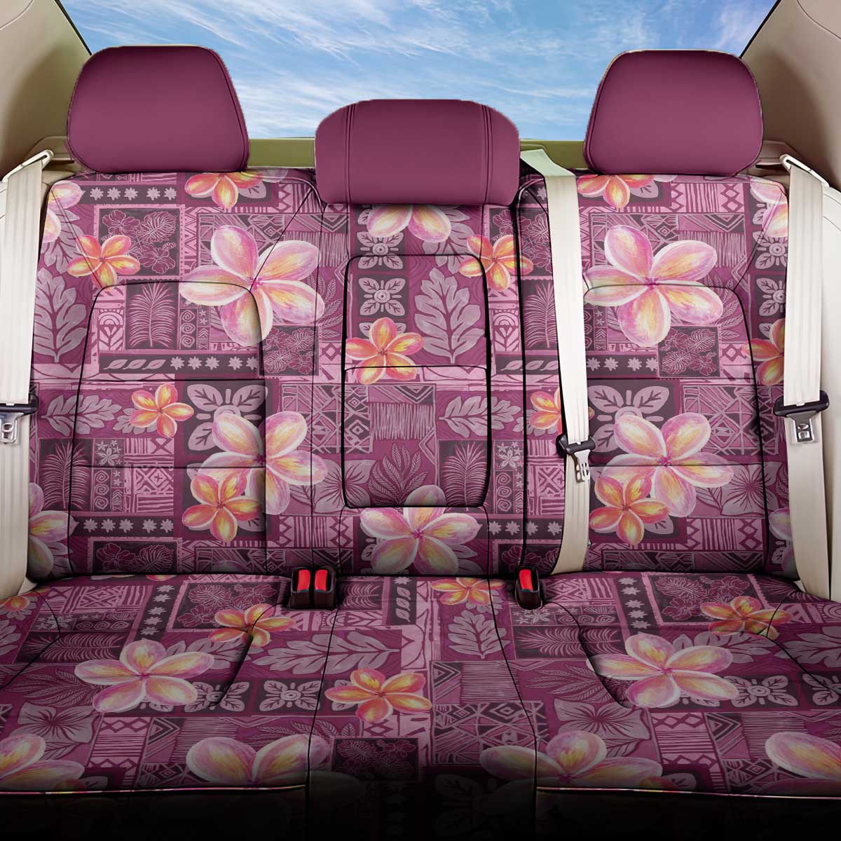 Pink Hawaii Plumeria With Tropical Flowers Motifs Back Car Seat Cover