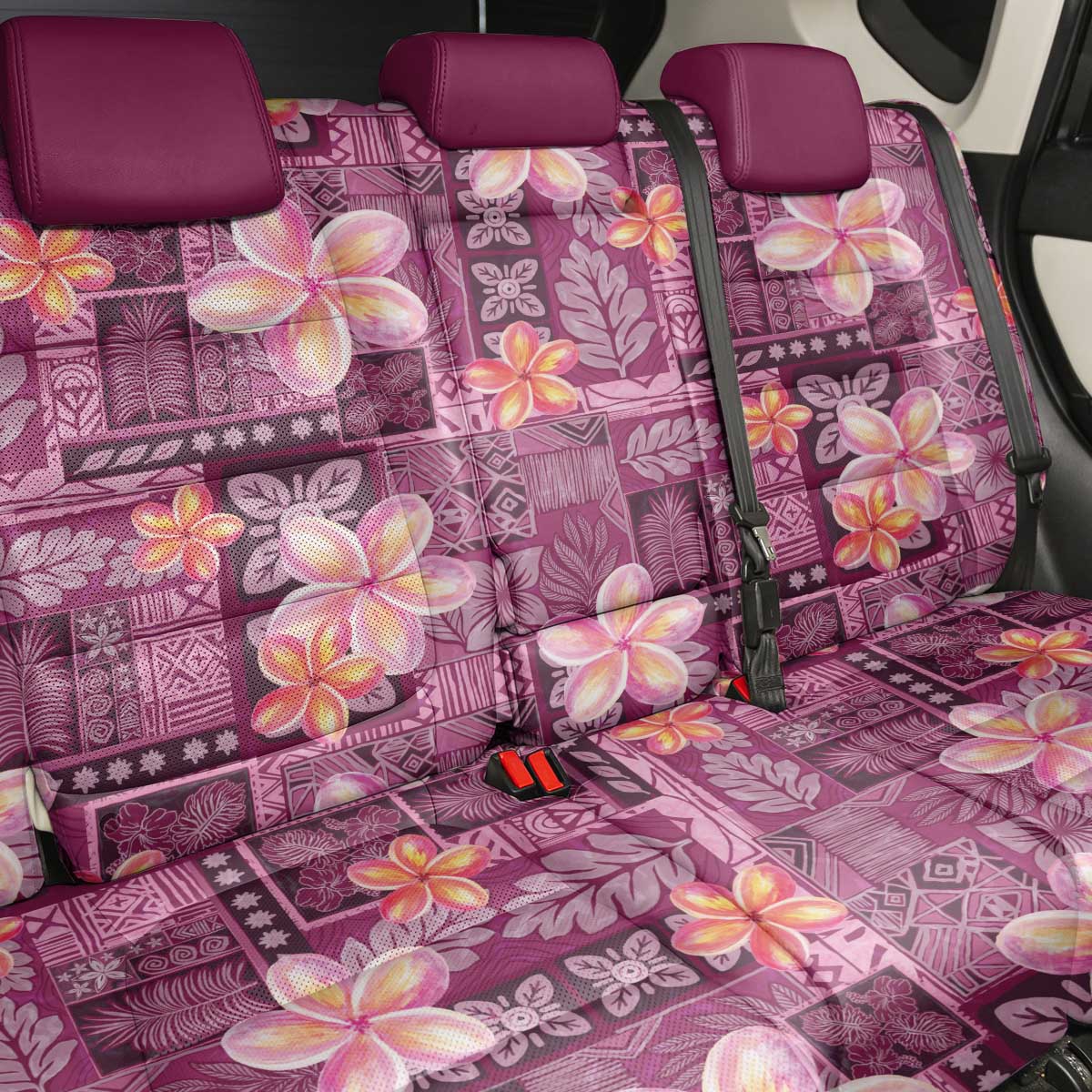 Pink Hawaii Plumeria With Tropical Flowers Motifs Back Car Seat Cover