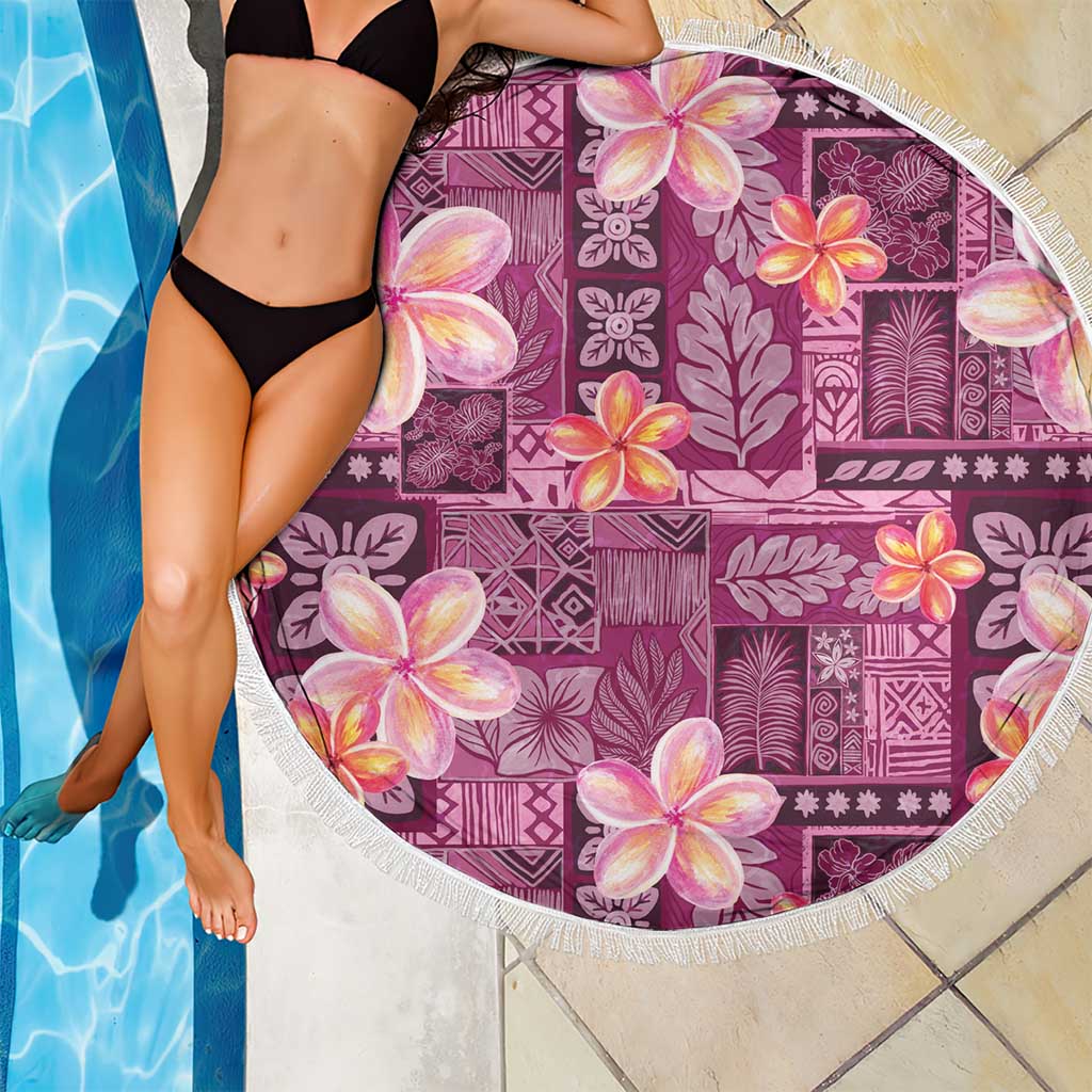 Pink Hawaii Plumeria With Tropical Flowers Motifs Beach Blanket
