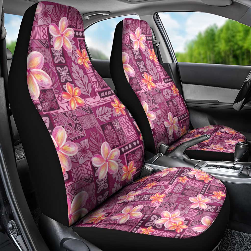 Pink Hawaii Plumeria With Tropical Flowers Motifs Car Seat Cover