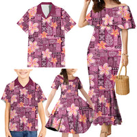Pink Hawaii Plumeria With Tropical Flowers Motifs Family Matching Mermaid Dress and Hawaiian Shirt LT14 - Polynesian Pride