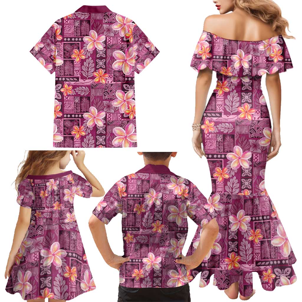 Pink Hawaii Plumeria With Tropical Flowers Motifs Family Matching Mermaid Dress and Hawaiian Shirt LT14 - Polynesian Pride