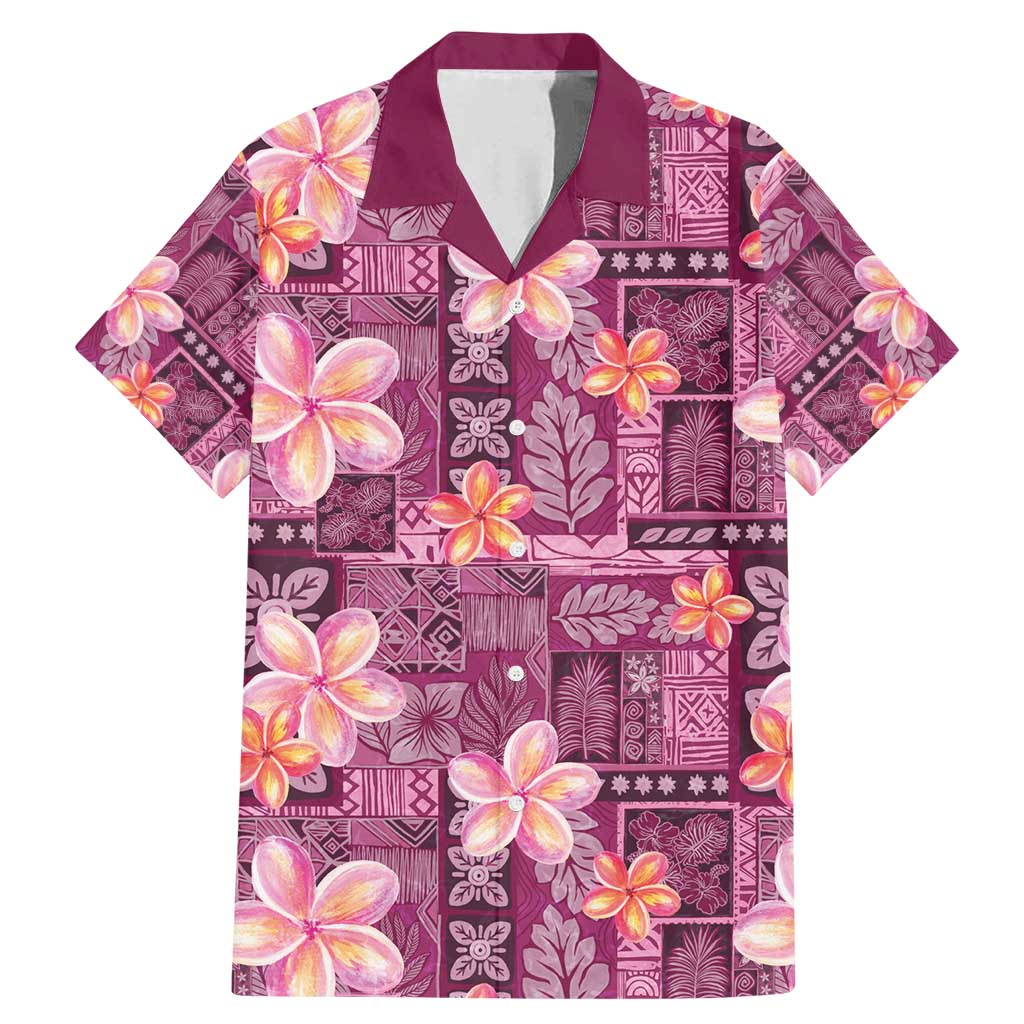 Pink Hawaii Plumeria With Tropical Flowers Motifs Family Matching Mermaid Dress and Hawaiian Shirt LT14 Dad's Shirt - Short Sleeve Pink - Polynesian Pride