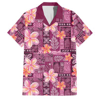 Pink Hawaii Plumeria With Tropical Flowers Motifs Family Matching Off The Shoulder Long Sleeve Dress and Hawaiian Shirt LT14 Dad's Shirt - Short Sleeve Pink - Polynesian Pride