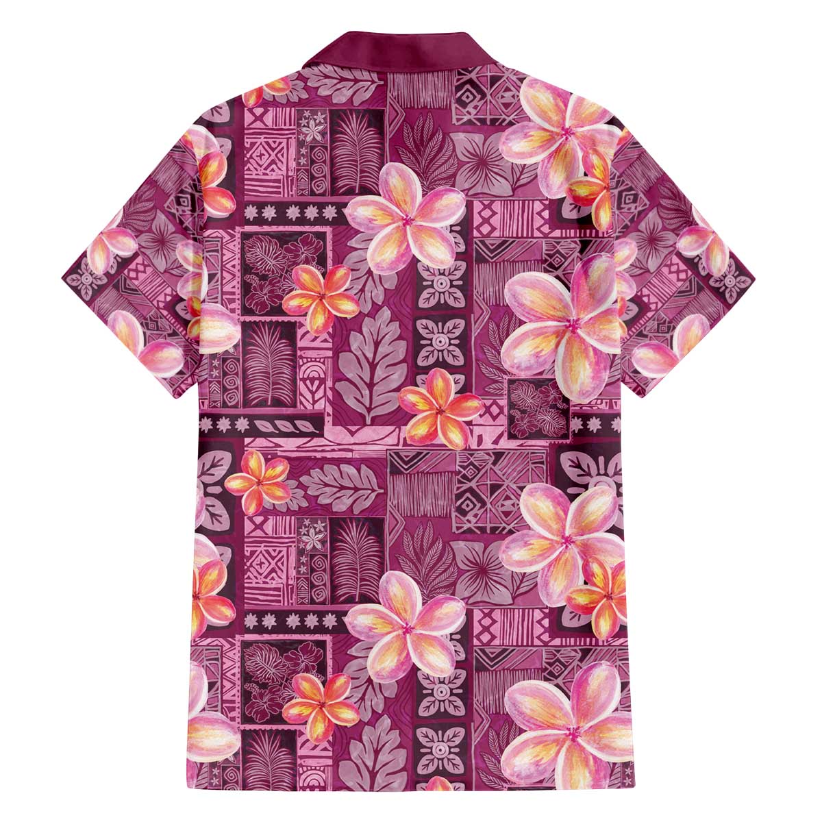 Pink Hawaii Plumeria With Tropical Flowers Motifs Family Matching Off The Shoulder Long Sleeve Dress and Hawaiian Shirt LT14 - Polynesian Pride