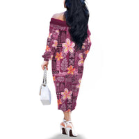 Pink Hawaii Plumeria With Tropical Flowers Motifs Family Matching Off The Shoulder Long Sleeve Dress and Hawaiian Shirt LT14 - Polynesian Pride