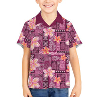 Pink Hawaii Plumeria With Tropical Flowers Motifs Family Matching Off The Shoulder Long Sleeve Dress and Hawaiian Shirt LT14 Son's Shirt Pink - Polynesian Pride