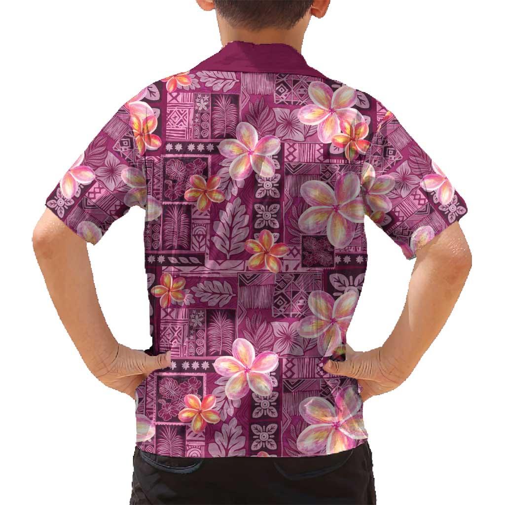Pink Hawaii Plumeria With Tropical Flowers Motifs Family Matching Off Shoulder Short Dress and Hawaiian Shirt LT14 - Polynesian Pride