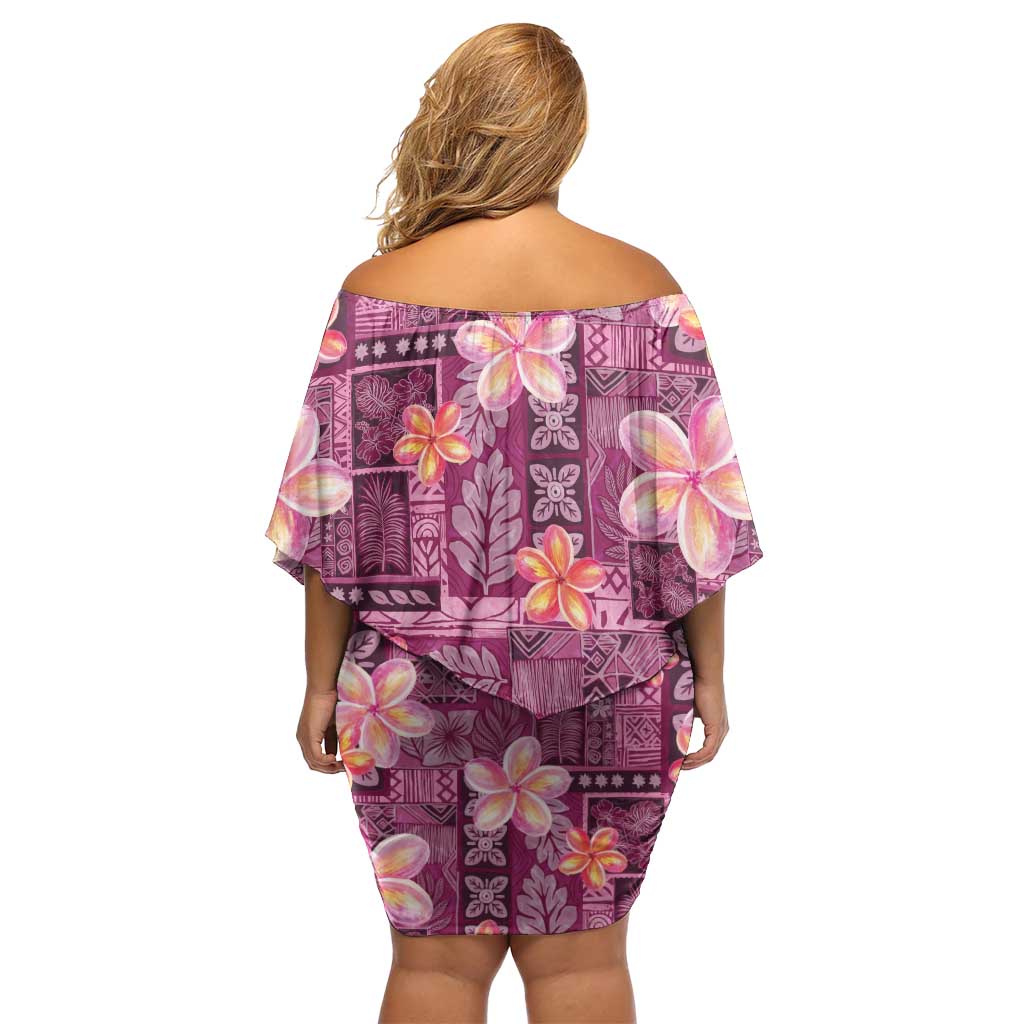 Pink Hawaii Plumeria With Tropical Flowers Motifs Family Matching Off Shoulder Short Dress and Hawaiian Shirt LT14 - Polynesian Pride