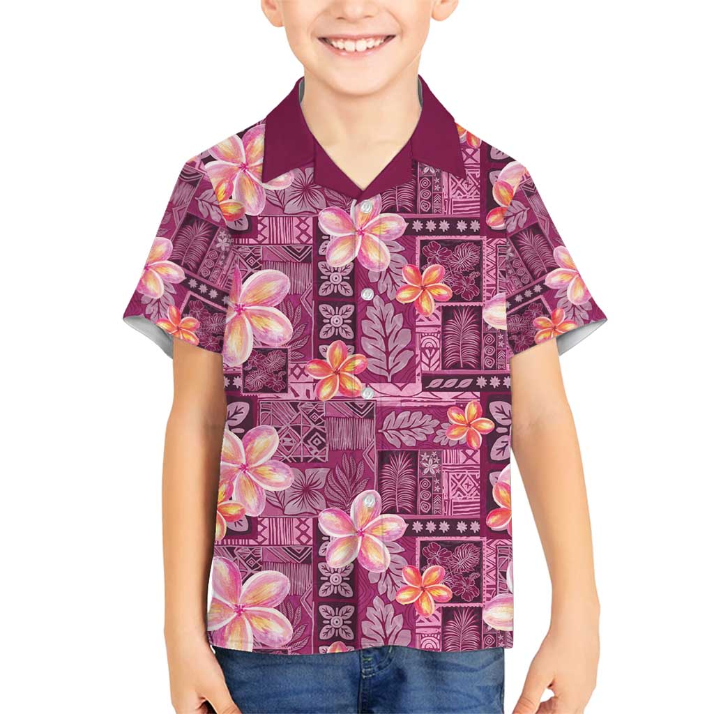 Pink Hawaii Plumeria With Tropical Flowers Motifs Family Matching Off Shoulder Short Dress and Hawaiian Shirt LT14 Son's Shirt Pink - Polynesian Pride