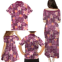 Pink Hawaii Plumeria With Tropical Flowers Motifs Family Matching Puletasi and Hawaiian Shirt LT14 - Polynesian Pride