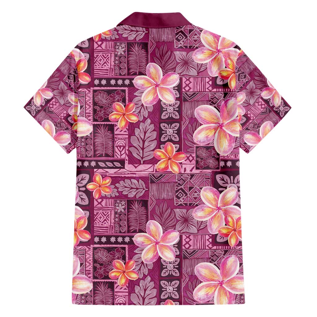 Pink Hawaii Plumeria With Tropical Flowers Motifs Family Matching Short Sleeve Bodycon Dress and Hawaiian Shirt LT14 - Polynesian Pride