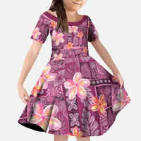 Pink Hawaii Plumeria With Tropical Flowers Motifs Family Matching Summer Maxi Dress and Hawaiian Shirt LT14 Daughter's Dress Pink - Polynesian Pride