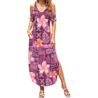 Pink Hawaii Plumeria With Tropical Flowers Motifs Family Matching Summer Maxi Dress and Hawaiian Shirt LT14 Mom's Dress Pink - Polynesian Pride