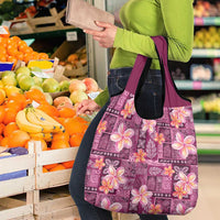 Pink Hawaii Plumeria With Tropical Flowers Motifs Grocery Bag