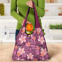 Pink Hawaii Plumeria With Tropical Flowers Motifs Grocery Bag