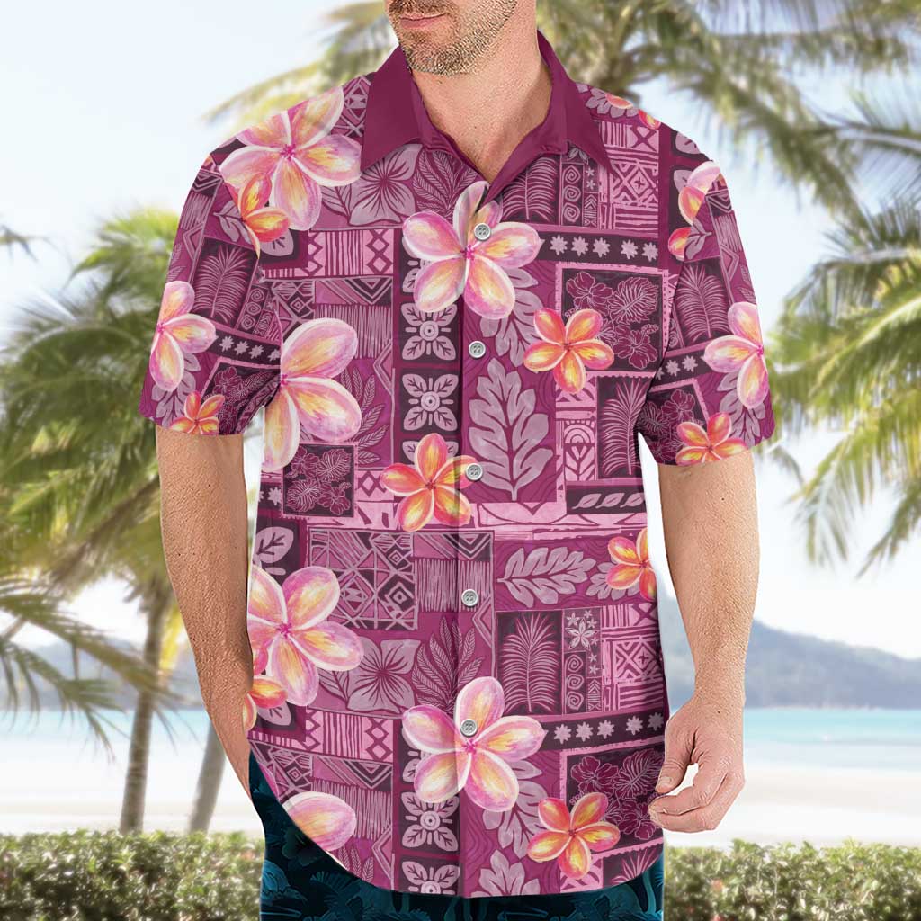 Pink Hawaii Plumeria With Tropical Flowers Motifs Hawaiian Shirt