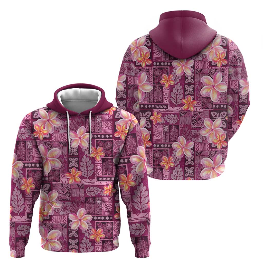Pink Hawaii Plumeria With Tropical Flowers Motifs Hoodie